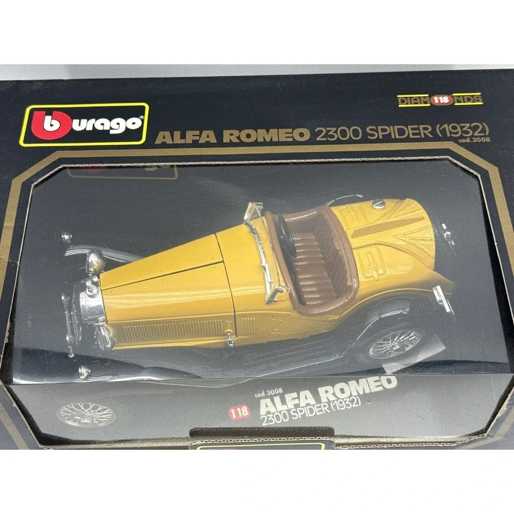 Bburago Alfa Romeo 1:18 Diecast Toy Vehicle Yellow Vintage Limited Edition